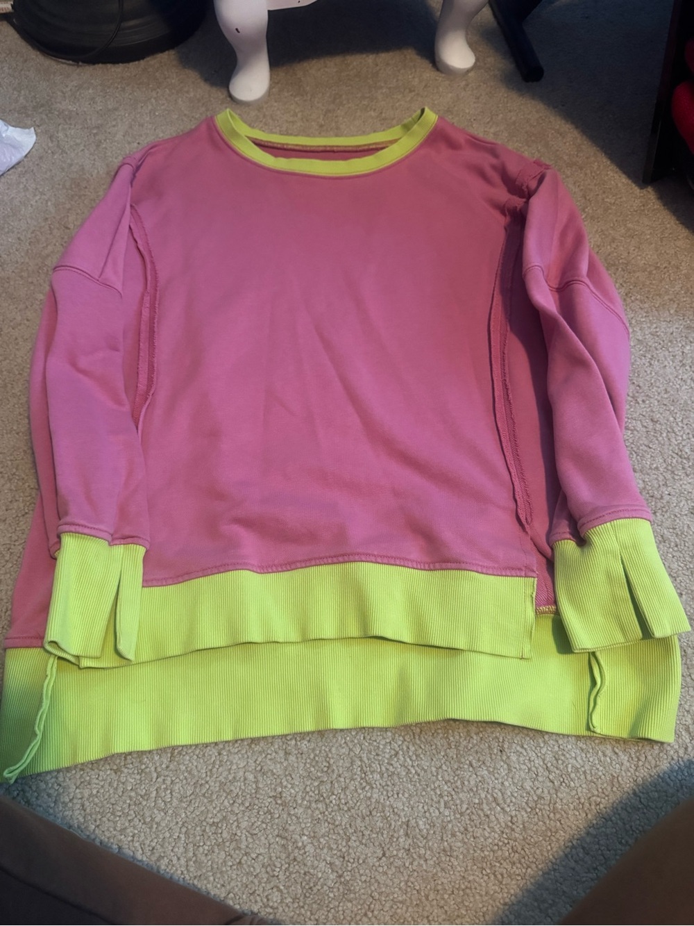 Pink Sweatshirt with Lime Contrast Trim